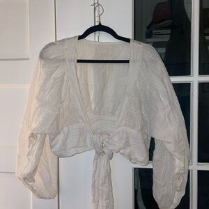 SHEIN White Puff Sleeve Crop Top